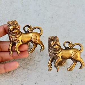 Antique Lion knob Vintage dresser drawer Bronze cabinet VTG mid century Brass - Picture 1 of 10
