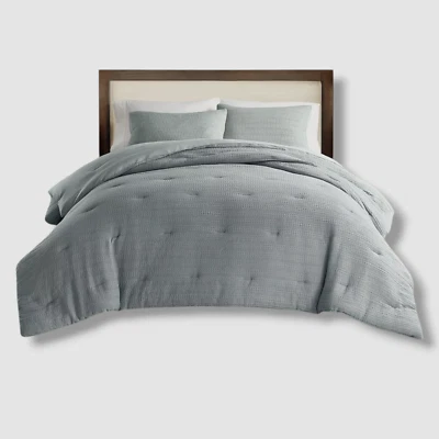 Ienjoy Home Blue Waffle Textured 3-Piece Comforter Set, Full/Queen - Image 1 of 3