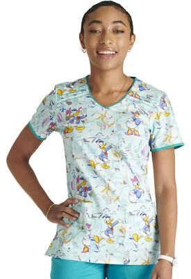 Donald Daisy Duck Cherokee Scrubs Disney Tooniforms V Neck Top TF686 MKRG - Image 1 of 4
