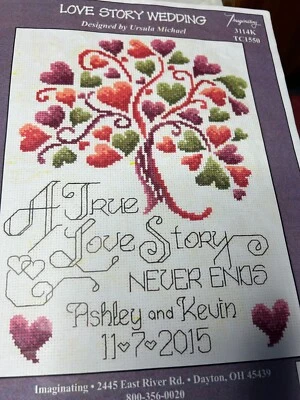Imaginating 3114K LOVE STORY WEDDING Sampler Chartpack Floss, Graph, Needle USED - Image 1 of 4
