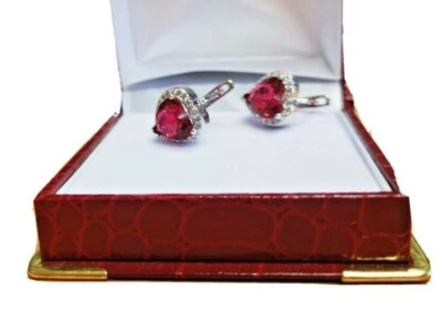 White gold finish and created diamond Heart Ruby Gorgeous earrings gift box - Image 1 of 4