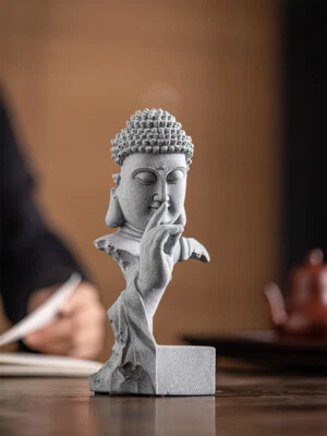 Estatua de Buda estilo chino adornos de piedra de arena azul Shakyamuni pecera Foto 1 de 4