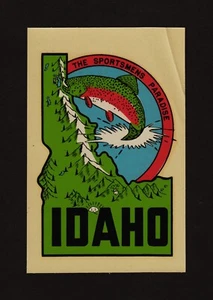 Decalcomania trasferimento acqua trota arcobaleno vintage IDAHO - THE SPORTSMENS PARADISE - Foto 1 di 4