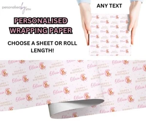 Personalisiertes Geschenkpapier Geburtstag rosa Bär Mond / Rolle beliebiger Name Alter - Bild 1 von 3