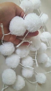 20 LED White Pom Pom Fairy Lights , Hand Made Decoration  - Picture 1 of 9