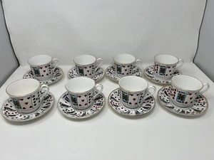 China de hueso isabelina Staffordshire "cortada para café" 8 tazas y platillos - Imagen 1 de 8