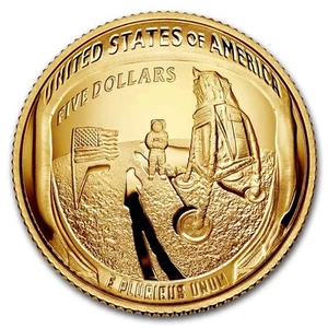 2019-W Gold $5 Apollo 11 50th Anniversary Proof (Box & COA) - Picture 1 of 4