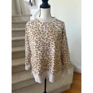 Aerie Cream Tan Pink Leopard Print Long Sleeve Oversize Sweatshirt - Picture 1 of 8