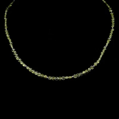 925 Sterling Silver Bead Necklace Round Peridot 4mm Gemstone Jewelry 18inches - Image 1 of 4