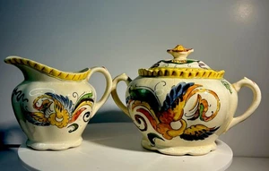 1905 Hand Painted Royal Adams Ivory England Titian Ware Phoenix Sugar And Cream - Bild 1 von 12