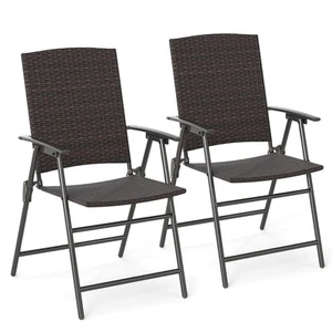Outdoor Folding Chairs Set of 2 w/Armrests and Metal Frame Portable Lawn Chairs - Picture 1 of 8