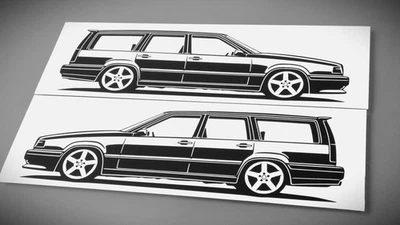 Pegatina Volvo 850i T5-R Silhouette Volvo 850i T5-R 2x negra nueva - Imagen 1 de 4