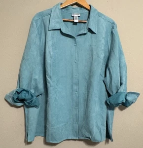 Blusa Top Catherine’s Para Mujer 3X Abotonada Azul Océano Imitación Gamuza Costera - Imagen 1 de 9