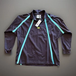 Adidas Rugby Polo-Shirt 1/4-Reißverschluss Aurora schwarz Langarm Herren Small marineblau $ 65 neu mit Etikett - Bild 1 von 9