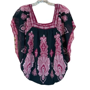 INC International Concepts Pink Fuchsia Black Bohemian Fairy Paisley Top Size S - Picture 1 of 6
