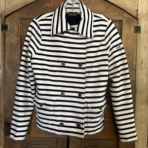 Lauren Jeans Company Navy & White Stripe Nautical Jacket 💯% Cotton Ralph Lauren - Picture 1 of 6