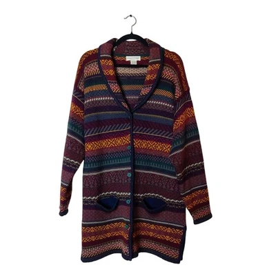 Vtg Casual Corner Wool Blend Longline Fairisle Sweater Jacket Large Southwestern - Image 1 of 4