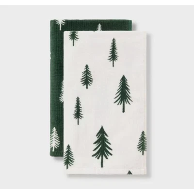 Nuevo paquete de 2 toallas de mano Wondershop árbol disperso de Navidad bosque verde y blanco roto Foto 1 de 4