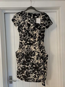 Ink Print Tulip Dress. Split Cap Sleeve. Belt (Front Or Back Tie) & Side Pockets - Picture 1 of 13