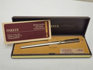 Parker Arrow Rollerball Pen Stainless Steel GT Fine Point Vtg NOS Black Ink - Picture 1 of 7