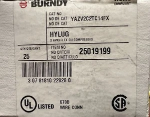 (25) Burndy YAZV2C2TC14FX Copper Compression Lugs Item #L25019199, #2 AWG - Picture 1 of 3