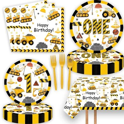 51 Pcs Construction 1st Birthday Party Supplies Dump Truck One Years Old Tabl... - Image 1 of 4