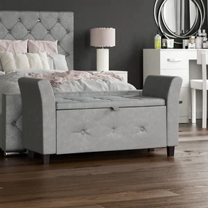 Seville Storage Ottoman Seat Stool Bench Chest Toy Box Pouffee Light Grey Velvet - Picture 1 of 7