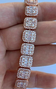 20 Ct Baguette Cut Simulated Diamond Men's Tennis Bracelet 14k Rose Gold Plated - Picture 1 of 4