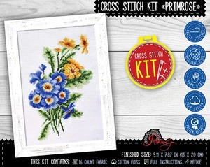 Primrose flowers cross stitch kit DIY embroidery kit Cross stitch gift for Mom - Picture 1 of 10