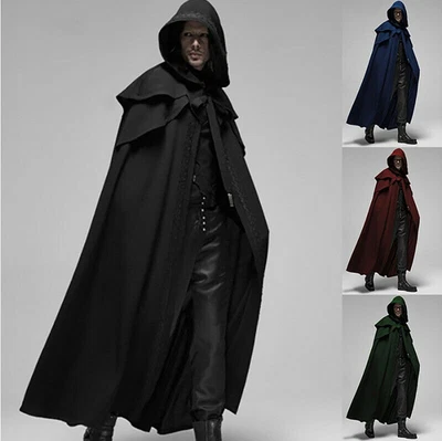 Gothic Medieval Hooded Cloak Unisex Outfit Long Robe Halloween Cosplay Costume  - Image 1 of 4