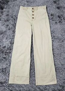 Everlane Pants Womens 2 Beige Tan Cotton Mid Rise Wide Leg Button Fly Pockets - Picture 1 of 22