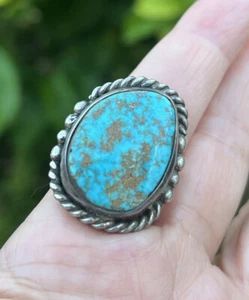 Seltener antiker hellblauer Herren Türkis Navajo Silber Ring mit brauner Matrix " - Bild 1 von 20
