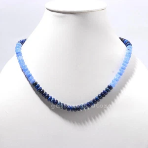 925 Sterling Silver Lapis Lazuli+Tanzanite Quartz Gemstone 8-9MM Necklace 18" - Picture 1 of 9