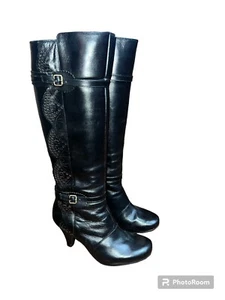 Vintage 2000s Hush Puppies Stilleto Heel Knee High Boots Size 6 Black - Picture 1 of 6