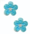 Blue Turquoise Flower Patch Two Layer Iron On Sewn on Beads Lot of 2