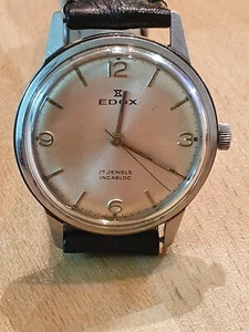 De colección Edox 17 joyas viento automático 1686 móviles. Banda analógica de cuero muy buen + estado - Imagen 1 de 11