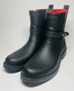 Rag & Bone Moto Gummi Regen Stiefel schwarz rot gefüttert Gr. 39 / 9 Reißverschluss Freizeit - Bild 1 von 13