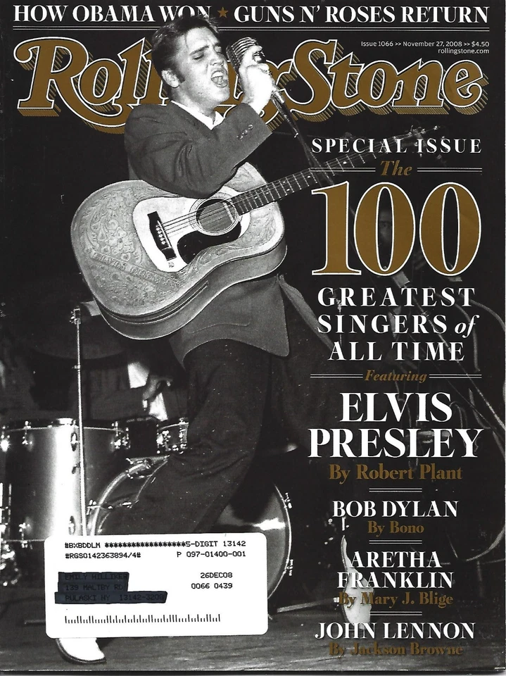 NOVEMBER 2008 ROLLING STONE MAGAZINE ELVIS PRESLEY GREATEST SINGERS ARETHA DYLAN - Image 1 of 1