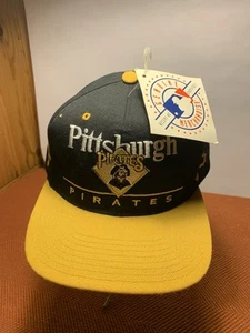 Vintage Pittsburgh Pirates Split Bar Plain Logo Snapback Hat Cap MLB Wool NWT - Picture 1 of 3