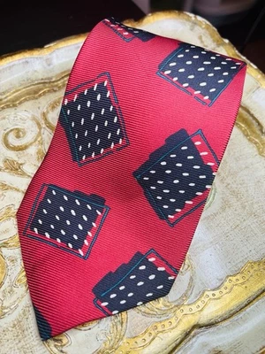 Corbata de Seda Italiana de Colección Perry Ellis Para Hombres Roja Geométrica Traje de Negocios Corbata Foto 1 de 4