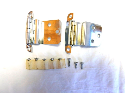2 Vtg NOS Chrome Art Deco Steel Cabinet Concealed Hinges 3/8 Inch Offset Cover