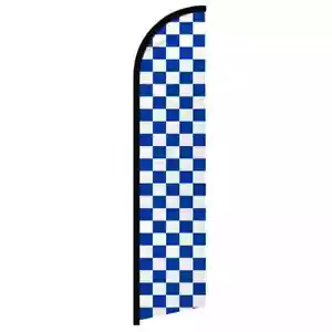Blue & White Checkered Windless Full Sleeve Advertising Checkered Banner Flag - Picture 1 of 7