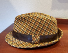 UBI Mens FEDORA HAT Wool/Polyester Brown Houndstooth Checkered Size L/XL
