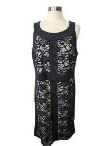 R&M RICHARDS Dress Plus 14W Black LACE SEQUINS Lined Sheath Back Zip Sleeveless - Picture 1 of 11