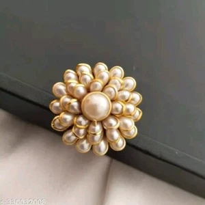 Anello regolabile Kundan bianco indiano stile Bollywood placcato oro set gioielli - Foto 1 di 3