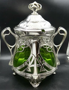 WMF Art Nouveau Silver Punch Bowl Green Glass Insert MOST BEAUTIFUL IN THE WORLD - Picture 1 of 12
