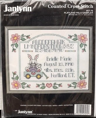 NEW 1990 Janlynn Cross Stitch Kit-Playland Pals Birth Announcement Sampler 57-70 - Image 1 of 2