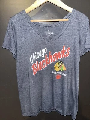 Chicago Blackhawks Women XL Gray Tri-Blend V-Neck T-Shirt Iron On Logo - Image 1 of 3