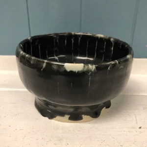 Oribe yaki ware Japanese matcha bowl Raku yaki Rikyu Fuku Kuro Raku Drip Glaze - Picture 1 of 9