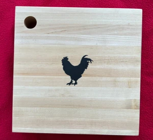 JK Adams Vermont Birch Wood Chunk Counter Cutting Board Trivet Square Rooster 10 - Picture 1 of 10